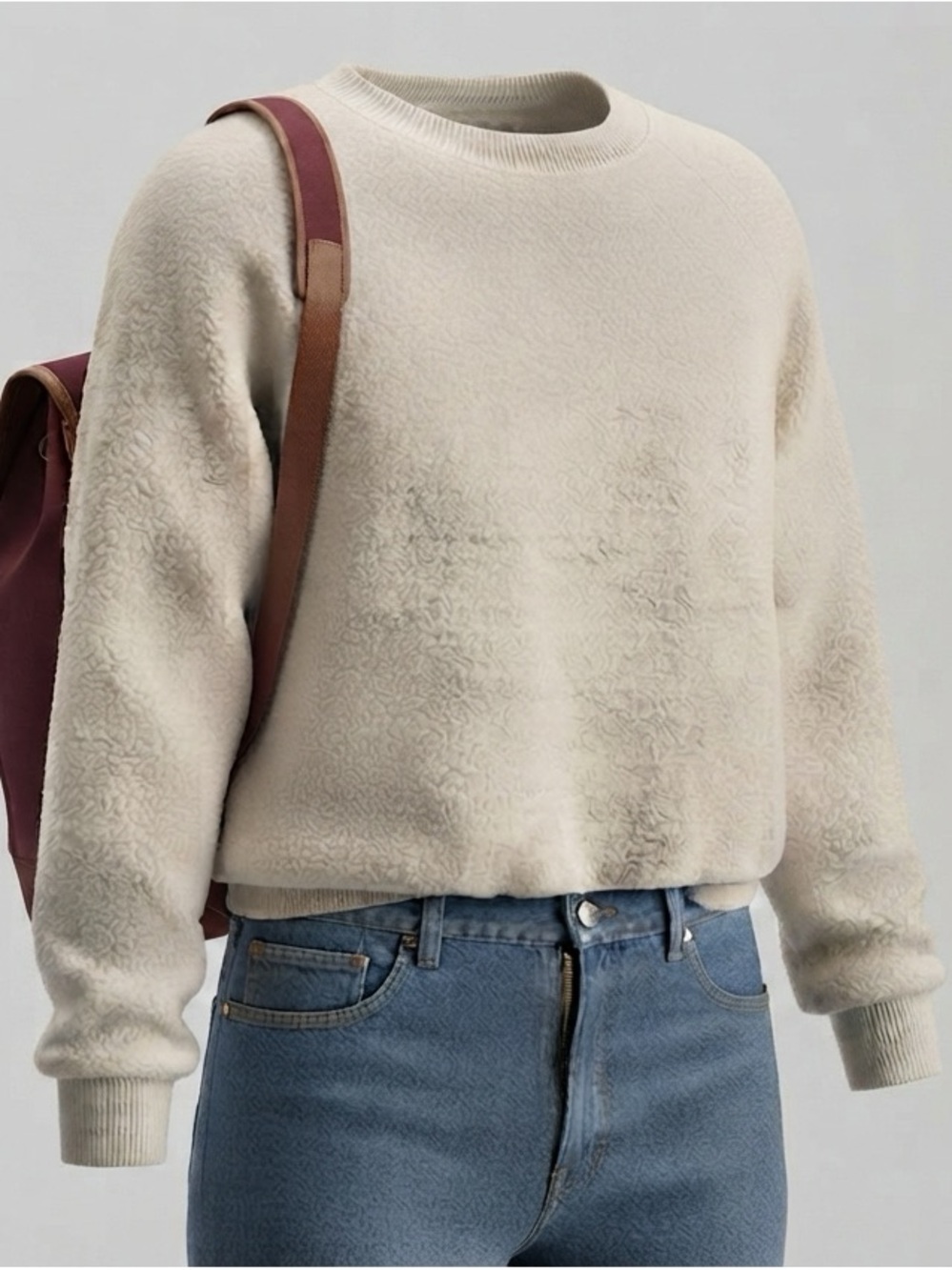 Women's Cream Sherpa Crewneck Sweater